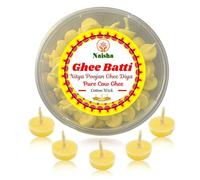 NAISHA Pack of 100 Pc. Pure Cow Ghee Wicks for Puja, Ready-to-Use Diya Batti, 30-Min Burn Time, Wax-Free Cotton Wicks, Ideal for Pooja, Meditation, Diwali, and Housewarming Gifts.