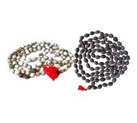 Naisha (Pack of 2) Original Vaijanti Mala White Bead Mala & Kamal Gatta Mala (Lotus Seeds) 108 Beads with Tassel