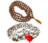 NAISHA (Pack of 2) Original Vaijanti Mala White Bead & Rudraksha Mala 108+1 Beads Japa Mala 5 face Panch Mukhi Rudraksha Seed for Daily Mantra Jaap with tassel, Rudraksha & Vaijanti mala