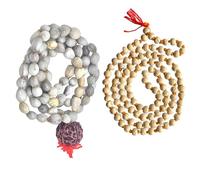 Naisha (Pack of 2) Original Vaijanti Mala White Bead & Tulsi Holy Basil Japa Mala 108+1 Beads Hare Rama Hare Krishna for Daily Mantra Jaap with tassel
