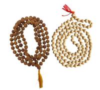 NAISHA (Pack of 2 Tulsi Holy Basil Japa Mala & Rudraksha Mala 108+1 Beads Japa Mala 5 face Panch Mukhi Rudraksha Seed for Daily Mantra Jaap with tassel, One Size, Wood, tulsi mala, rudraksha