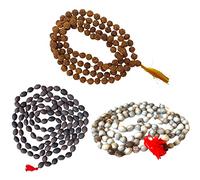 Naisha (Pack of 3) Rudraksha Mala, Kamal Gatta Mala (Lotus Seeds) & Original Vaijanti Mala White Bead Natural Himalaya 5 face Panch Mukhi Rudraksha 108+1 Beads, rudrkasha beeds, vaijanti