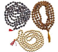NAISHA (Pack of 3) Rudraksha Mala, Tulsi Japa Mala & Original Kamal Gatta Mala (Lotus Seeds) Lakshmi Puja Mala Natural Himalaya 5 face Panch Mukhi Rudraksha..