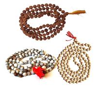 NAISHA (Pack of 3 Rudraksha Mala, Tulsi Japa Mala & Original Vaijanti Mala White Bead Natural Himalaya 5 Face Panch Mukhi Rudraksha 108+1 Beads