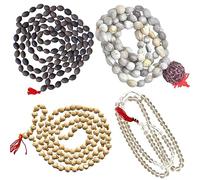 Naisha (Pack of 4) Tulsi Japa Mala, Kamal Gatta Mala (Lotus Seeds), Original Vaijanti Mala & Crystal/Sphatik Agate Mala White Bead 108+1 Beads