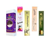 Naisha Premium Incense Sticks Gift Set of 4 (50 Gm Each) Fine Quality Sticks for Positivity, Long Lasting Fragrance, Saffron Mysore Sandal, Mystic HeenAmber, Aswamegha, Radha Flora (Soul & Mind)