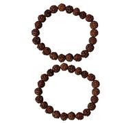 Naisha Rudraksha Bracelet Elastic 5 Mukhi Chakra Stretch Wrist Bracelet Five Face Hand Band for Men & Women Meditation Yoga Prayer Charm Bracelets (8mm) Pack of 2, Wood, rudraksha
