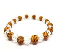 NAISHA Rudraksha & Crystal Sphatik Beads Bracelet, Natural 5 face Himalaya Rudraksh Seed, Rosary Crystal, Wrist Mala Wrap, Bracelet Bead Size 7 mm (1 Pack)
