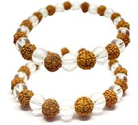 NAISHA Rudraksha & Crystal Sphatik Beads Bracelet, Natural 5 face Himalaya Rudraksh Seed, Rosary Crystal, Wrist Mala Wrap, Bracelet Bead Size 7 mm (Pack of 2)