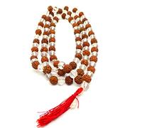 NAISHA RudraKsha & Crystal SphatiK Mala 108 +1 Beads NecKlace, Bead Natural 5 face Himalaya RudraKsh Seed, Prayer Beads, Wrist Mala Wrap, Jaap Mala, (1 PacK), RUDRAKSH_11