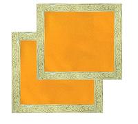 NAISHA Turmeric Yellow Pooja Aasan Mat Set of 2, 14" X 14" Velvet Puja/Altar Cloth Mandir, Multipurpose Pooja Decorations Keeping Accessories of Temple, Chowki, Slab Article