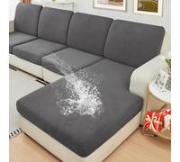 NAISI Waterproof Couch Cushion Covers Thick Velvet Fabric Washable Sofa Slipcovers Sectional Couch Covers for 4 Pieces Separate L Shape Couch Cover with Elastic Bottom(3 Seater + 1 Chaise,Grey)