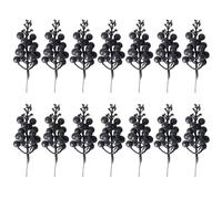 Naisicatar 14PCS Pine Artificial Picks 8.7inch 15-Branches Glitter Berries Stems Christmas Tree Topper, Wreath Making Supplies for Tree Decor, Black