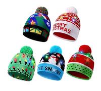Naisicatar 5 Pcs Light Up Christmas Hat, Unisex Merry Xmas Themed Knitted Hat with LED Colorful Lights, Christmas Party Hat for Kids Adults Christmas Party Gift(Style 1)