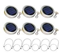 Naisicatar 6PCS Solar Mason Jar Lid Light 20 LEDs Hanging Lantern Lamp 2m String Lights Handle Firefly Jar Lids Lights for Patio Garden Decor(Warm Light)