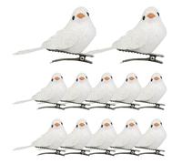 Naisicatar Christmas Birds Ornaments With Clip Artificial Foam Birds for Xmas Tree Wreaths Decorations 12PCS White