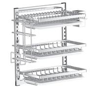 Naisicatar Hanging Dish Drying Rack,Wall Mounted 3 Tiers Space Adjustable Hanging Dish Drying Rack with Drainboard, Hooks ＆ Cultery Holder No Drilling