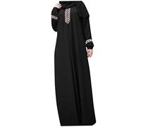 Naisicatar Jilbabs for Women,Muslim Dress Plain Loose Prayer Robe Ramadan Jilbab Print Islamic Clothes for Women Black XL