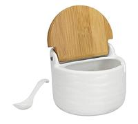 Naisicatar Salt Cellar,Sugar Bowl with Lid and Spoon 250ml Ceramic Sugar Pot Washable Sugar Jar Salt Cellar for Spice Pepper Home Kitchen White