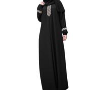 Naisicatar Women Muslim Dress, Plain Loose Prayer Robe, Print Islamic Clothes Ramadan Jilbab Robe for Women Black L