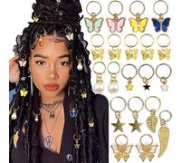 NAISKA 20Pcs Gold Butterfly Hair Braid Clips Dreadlock Accessories Colorful Butterfly Pendant Charms Pearl Hair Accessories Star Braid Beads Clips Cuffs Rings Crystal Rhinestone Hair Jewelry Gifts for Women Teen Girls