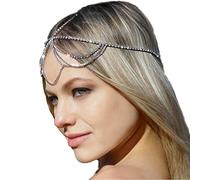 NAISKA Rhinestone Headband Wedding Tiara Forehead Head Chain Crystal Headpiece Bridal Hair Accessories Fashion Headpieces Wedding Hair Clips Party Hair Jewelry for Women and Girls(Silver)