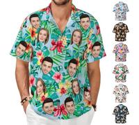 Naispanda Custom Hawaiian Shirts for Men Shiteshirts Personalised Funny Hawaiian Shirt with Face Personalized Tropical Summer Beach Casual Short Sleeve Button Down Shirt for Men Husband Boyfriend