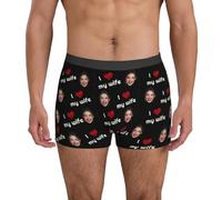 Naispanda Mens Valentines Boxers Custom Face Boxers for Men Personalized Valentine's Day Gifts Funny Photo Underwear with Face Heart & Love Design Customized Boxer Briefs for Husband Boyfriend Father
