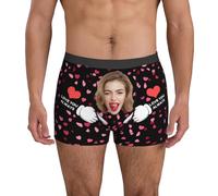 Naispanda Mens Valentines Boxers Custom Face Boxers for Men Personalized Valentine's Day Gifts Funny Photo Underwear with Face Heart & Love Design Customized Boxer Briefs for Husband Boyfriend Father