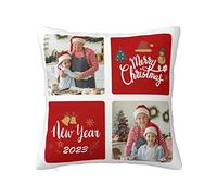 Naispanda Personalised Christmas Cushion Covers with Photo/Text,Double-Sided Printing, Christmas Design Cushion Covers Square Pillowcase for Sofa Car Home Christmas Decor Xmas Decorations 40x40cm