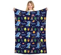 Naispanda Personalised Dinosaur Fleece Throw Blanket for Children Kids Boys Girls Custom Blankets with Name Baby Blanket Gift for New Mother Customise Name Cute Cartoon Customised Throws
