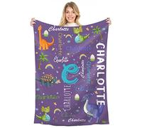 Naispanda Personalised Dinosaur Fleece Throw Blanket for Children Kids Boys Girls Custom Blankets with Name Baby Blanket Gift for New Mother Customise Name Cute Cartoon Customised Throws