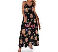 Naispanda Personalised Face Dress for Women Personalized Women Dress with Face Customized Sling V-Neck Long Dress for Beach Party Holiday