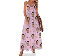 Naispanda Personalised Face Dress for Women Personalized Women Dress with Face Customized Sling V-Neck Long Dress for Beach Party Holiday