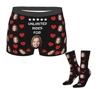 Naispanda Personalised Men's Novelty Boxer Briefs with Photo Face Personalized Photo Face Socks 16 inch, Customised Underwear Underpants Funny Gifts for Men Husband Boyfriend Fathers Day for Him