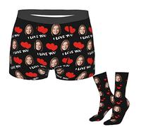 Naispanda Personalised Men's Novelty Boxer Briefs with Photo Face Personalized Photo Face Socks 16 in, Customised I Love You Underwear Underpants Funny Gifts for Men Husband Boyfriend Fathers Day