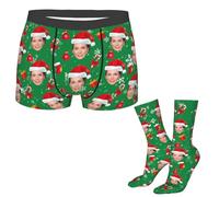 Naispanda Personalised Mens Photo Face Boxer Briefs Socks Set Custom Boxer Shorts Underpants Gifts for Men Husband Boyfriend