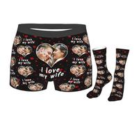 Naispanda Personalised Mens Photo Face Boxer Briefs Socks Set Custom Boxer Shorts Underpants Gifts for Men Husband Boyfriend