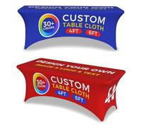 Naispanda Personalised Table Cloth with Business Logo Text Custom Stretch Spandex Table Cover Fitted Rectangle Tablecloth for Trade Show Events Wedding Anniversary Birthday Party, 6FT