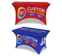 Naispanda Personalised Table Cloth with Business Logo Text Custom Stretch Spandex Table Cover Fitted Rectangle Tablecloth for Trade Show Events Wedding Anniversary Birthday Party, 4FT