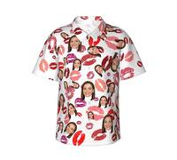 Naispanda Personalized Button Down T-Shirt Short Sleeve Shirt, Women Leopard Red Lips Hawaiian Shirt for Men Short Sleeve, Customized Shirts Personalized Gifts for Birthdays and Valentines Day, XL