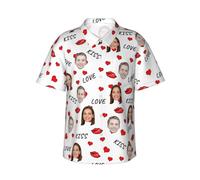 Naispanda Personalized Photo Face Hawaiian Shirt, Custom Personalized Women Red Lips Short Sleeve Shirt for Men Boyfriend Husband, Customized Personalized Gifts for Birthdays Valentines Day, L