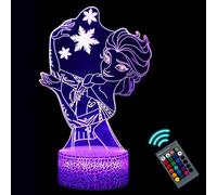 NaiTerpol 3D Illusion Lamp Frozen Cool Night Light，Elsa Style Night Light Decorations,Dimmable 16 Colors Smart Touch with Remote Control with Illuminated Crackle Base [Energy Class A]