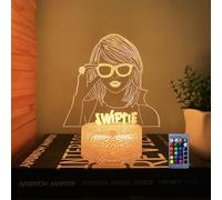 NaiTerpol 3D Illusion Lamp Taylor Cool Night Light,Tay Prezzie for Fans, Decoration for TS Fans. Music Lover,Dimmable 16 Colors Smart Touch with Remote Control [Energy Class A]