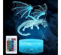 NaiTerpol Dragon Night Light, 3D Dragon Illusion Lamp,16 Colors Changing with Smart Remote Control, 4 Flash Modes - Dimmable LED Lamp Gifts for Kids Boys Girls, Holiday Xmas Gifts