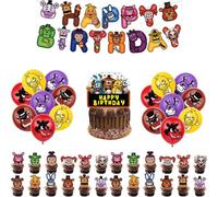 NaiTerpol Freddy's FNAF Birthday Party Decoration Set Includes Banner, Cake Decorations, Balloons, Party Supplies with Freddy Fazbear