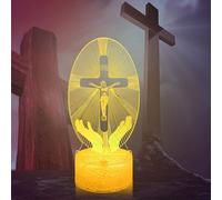 NaiTerpol Jesus 3D Illusion Lamp，Jesus Cross Night Light, Lighted Cross，Jesus' Birthday Decorative lamp Insertion，Dimmable 16 Colors Smart Touch with Remote Control，Christian Gifts for The Devout