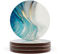 Naivasha Homeware Marble Coasters Set of 4 - Stunning Decorative Coasters in GLOSS Finish, Elegant Stone with Cork Bottom - Aqua
