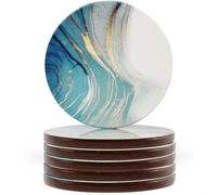 Naivasha Homeware Marble Coasters Set of 6 - Stunning Decorative Coasters in GLOSS Finish, Elegant Stone with Cork Bottom - Aqua
