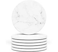 Naivasha Homeware Marble Coasters Set of 6 - Stunning Decorative Coasters in MATTE Finish, Elegant Stone with Cork Bottom - White Marble